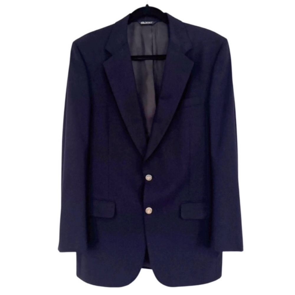 Burberry Vintage Wool Blazer Navy Blue Gold Buttons